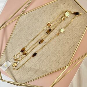 NWT Kendra Scott Monica Gold Long Necklace in Brown Mix